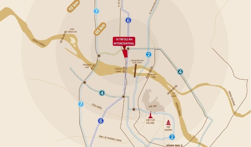 Khu đô thị The InterCentral nằm trên trục xương sống hình thành Đô thị phía Bắc cửa ngõ đối ngoại, biểu tượng cho hiện đại và hội nhập của Thủ đô.